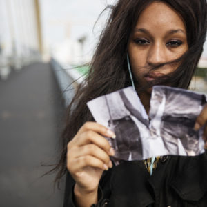 Woman Sadness Listening Music Tearing Photo Breakup