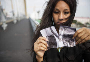 Woman Sadness Listening Music Tearing Photo Breakup