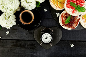 Breakfast for Valentines day with cup of coffee