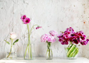 Flower arrangement in glassware decoration