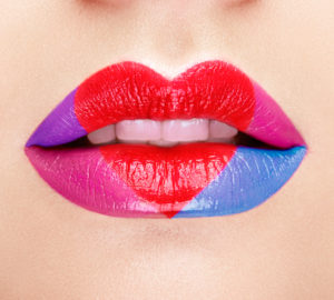 Lips painted with a lipstick heart
