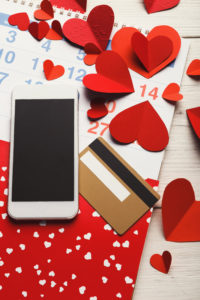 Valentine day online shopping background with copy space