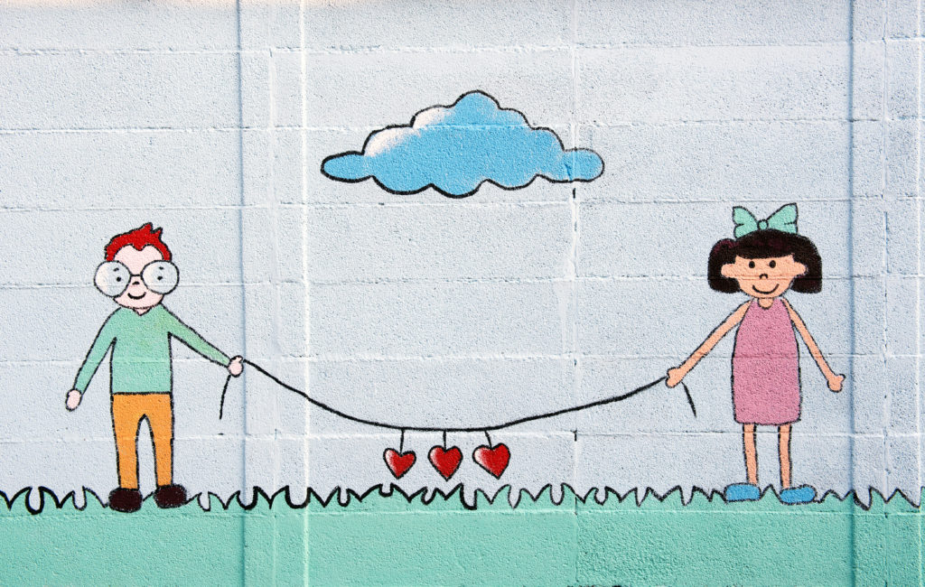 wall mural of boy and girl